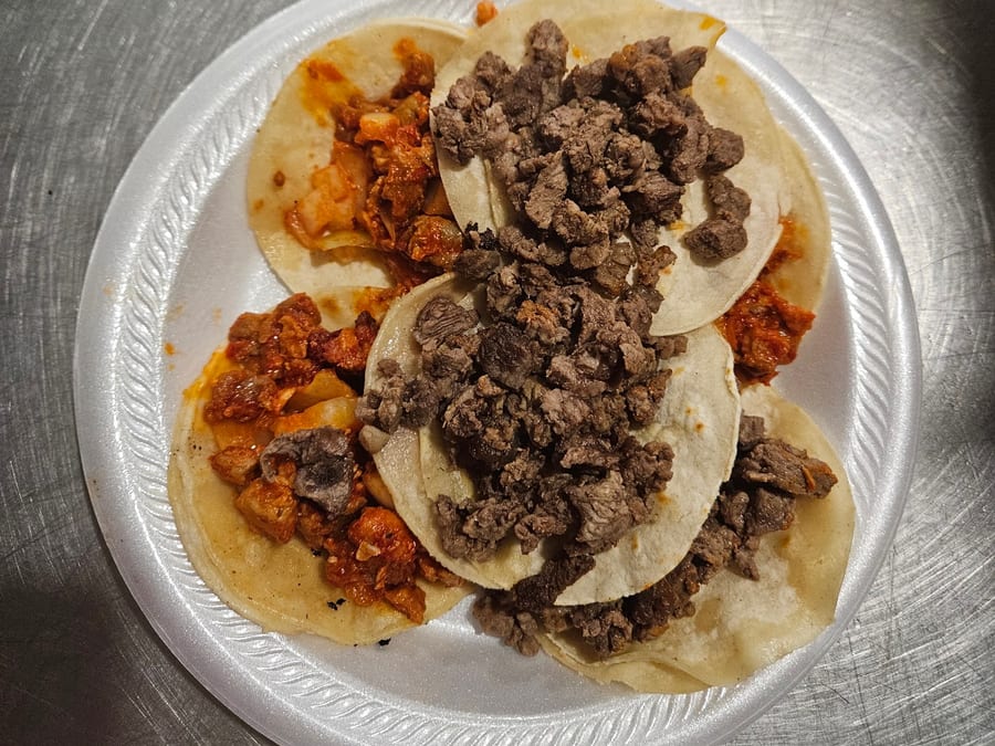 Asada and pastor street tacos on corn tortillas